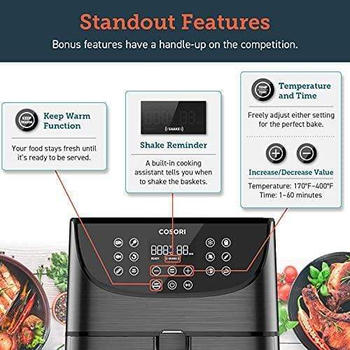 COSORI COSORI Air Fryer Max XL(100 Recipes) Digital Hot Oven Cooker, One Touch Screen with 13 Cooking Functions, Preheat and Shake Reminder, 5.8 QT, Black