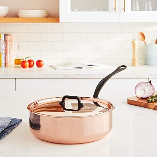 Mauviel Mauviel M'Heritage M150C Copper Saute Pan with Lid. 3L/3.5 quart 24 cm./9.5" with Cast Stainless Steel Iron Eletroplated Handle